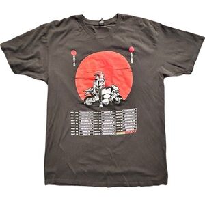 Black Graphic Motorcycle Tee with Red Sun